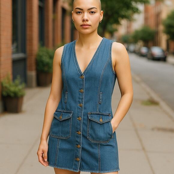 Vintage 90s Y2K Faded Glory Denim Button Down Dress size 12 - Picture 1 of 6
